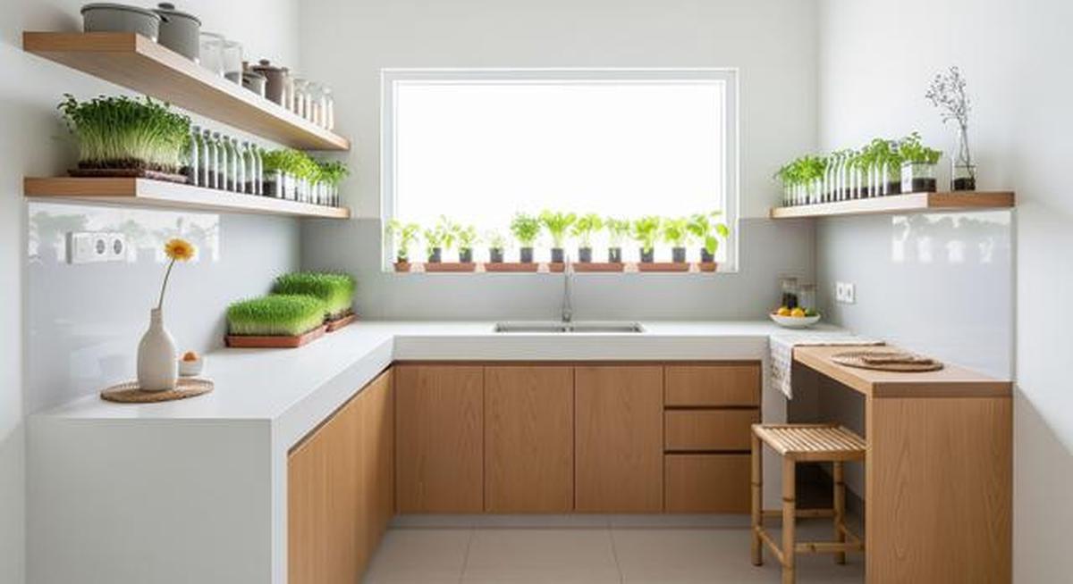 8 Model Dapur Minimalis Bentuk L dengan Tanaman Sayur di Botol, Estetik dan Fungsional