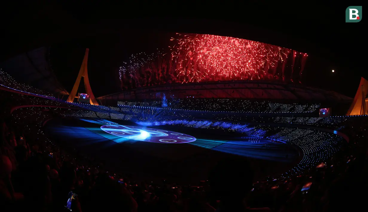 Suasana Morodok Techo Stadium, Phnom Penh, Kamboja saat upacara pembukaan (Opening Ceremony) SEA Games 2023 Kamboja, Jumat Jumat (5/5/2023) malam WIB. (Bola.com/Abdul Aziz)