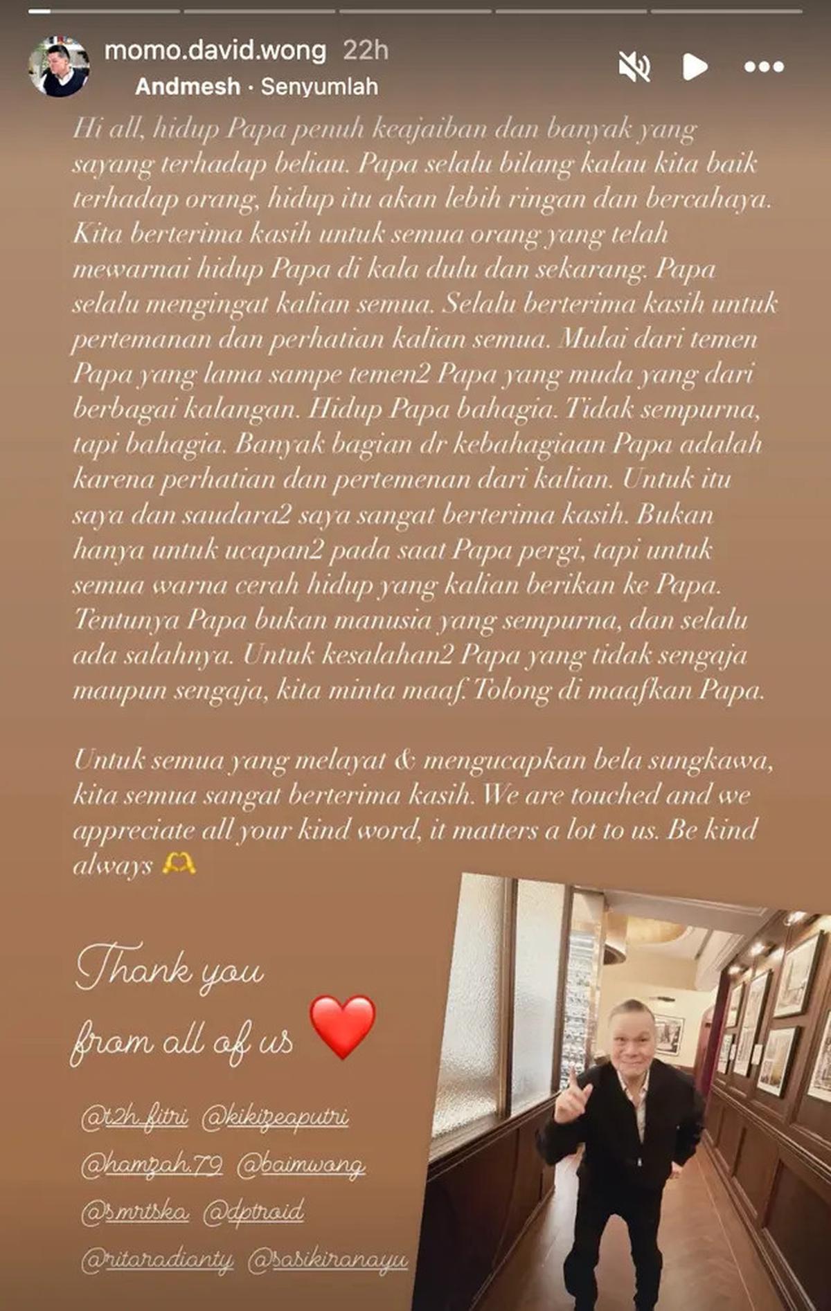 Nasihat Ayah Baim Wong Sebelum Meninggal: Kalau Kita Baik, Hidup Akan Lebih Ringan dan Bercahaya