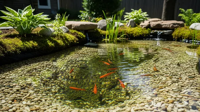 Ide Halaman Belakang Rumah dengan Kolam Ikan Kecil Alami (AI)