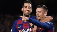 Selebrasi bek Barcelona, Clement Lenglet (kanan) bersama Sergio Busquets setelah mencetak gol ke gawang Leganes pada laga Copa del Rey 2019/2020 di Camp Nou Stadium, Barcelona (30/1/2020). Clement Lenglet didatangkan Barcelona dari Sevilla pada awal musim 2018/2019 dengan nilai transfer sebesar 35,9 juta euro atau kini setara Rp577 miliar. Masih menjadi milik Barcelona, saat ini ia tengah dipinjamkan ke Tottenham Hotspur sejak awal musim 2022/2023. (AFP/Josep Lago)