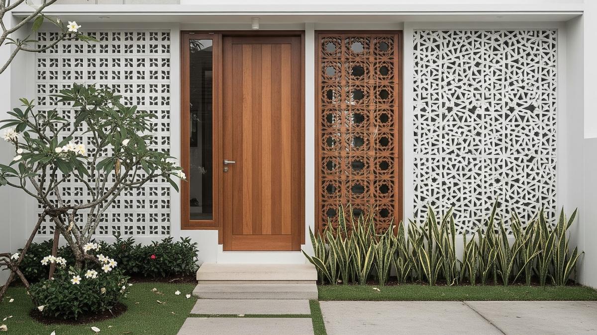 7 Gambar Rumah Minimalis Tampak Depan dengan Kombinasi Dinding Roster, Elegan dan Fungsional