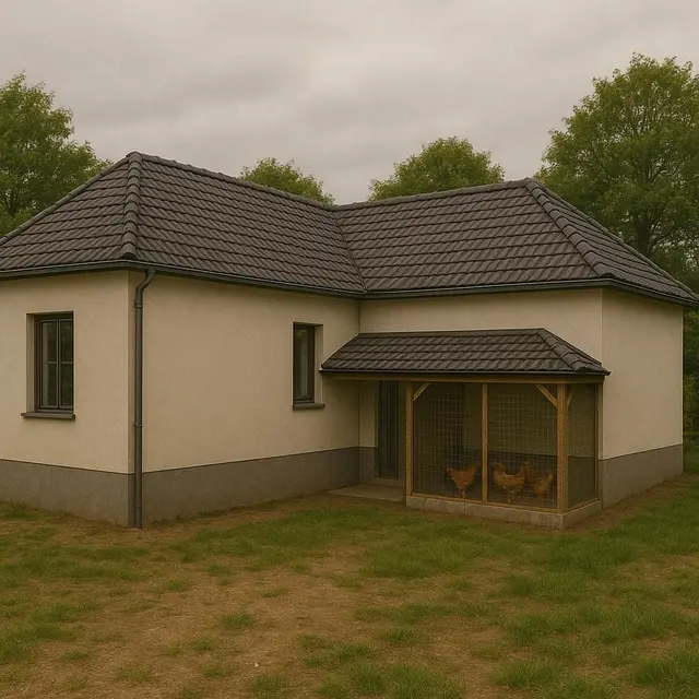 Model Rumah di Desa dengan Kandang Ayam di Belakang