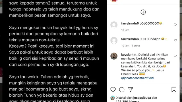 Unggahan Jonatan Christie. (Foto: Instagram @jonatanchristieofficial)