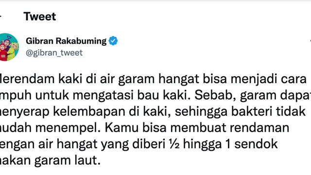 Tips kecantikan ala Gibran Rakabuming. (Foto: Dok. Twitter @gibran_tweet)