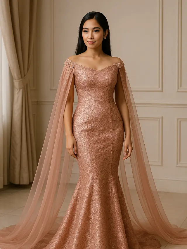 Model Long Dress Brokat Modern untuk Pesta (Image by ChatGPT)