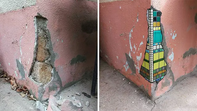 6 Karya Mozaik di Jalanan dan Dinding Berlubang Ini Kreatif, Bikin Kagum