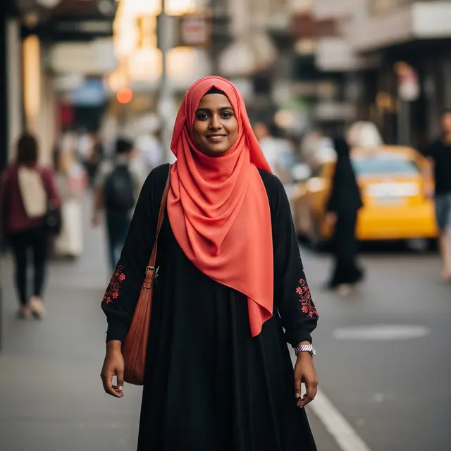 Gamis Hitam dan Hijab Coral untuk Wajah Sawo Matang