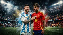Ilustrasi Lionel Messi, Lamine Yamal. (Bola.com/AI)