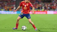 Gelandang Spanyol, Pedri, saat melawan Georgia pada 16 besar Euro 2024 di Cologne Stadium, Senin (1/7/2024) dini hari WIB. (Kirill Kudryavtsev/AFP)