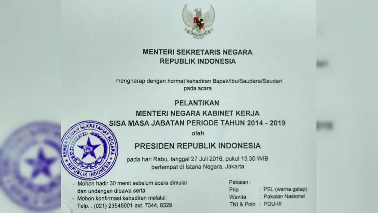 Undangan Reshuffle Kabinet
