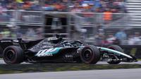 Pembalap Inggris dari tim Mercedes, George Russell, berlomba selama Grand Prix Formula 1 Kanada 2026 di Sirkuit Gilles-Villeneuve di Montreal, Kanada, pada 25 Mei 2026. (Geoff Robins/AFP)