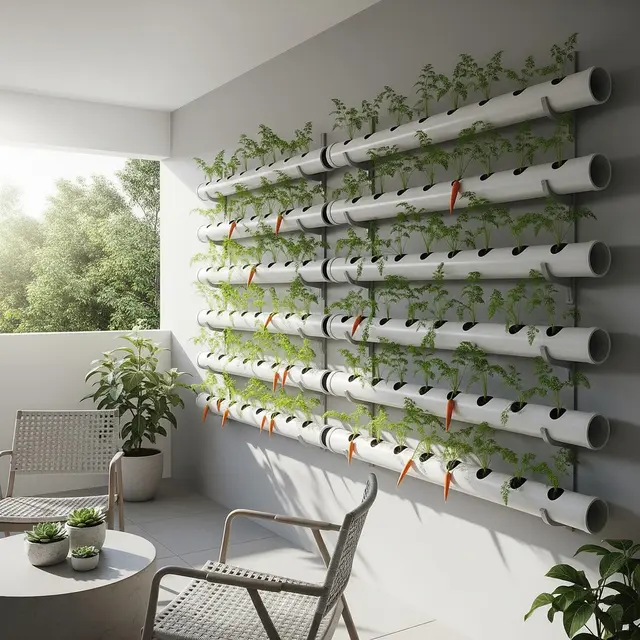 Ide Kebun Wortel Gantung di Teras Rumah Minimalis (Image by Gemini AI)