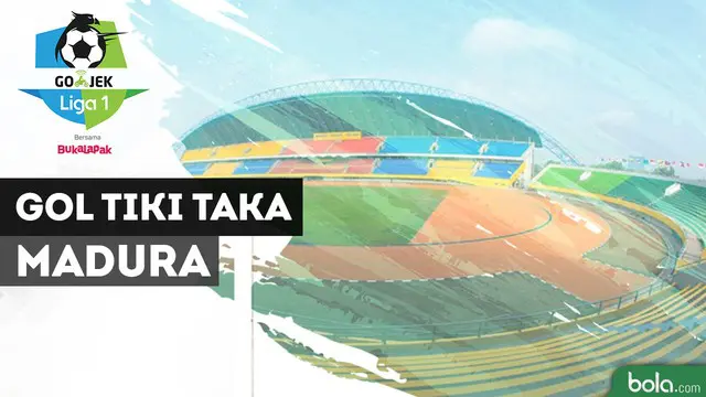 Bayu Gatra mencetak gol cantik saat Madura United menghadapi Barito Putera.