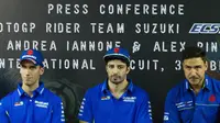 Andrea Iannone dan Alex Rins mengungkapkan keunggulan Suzuki GSX-RR 2018. (Bola.com/Asprilla Dwi Adha)