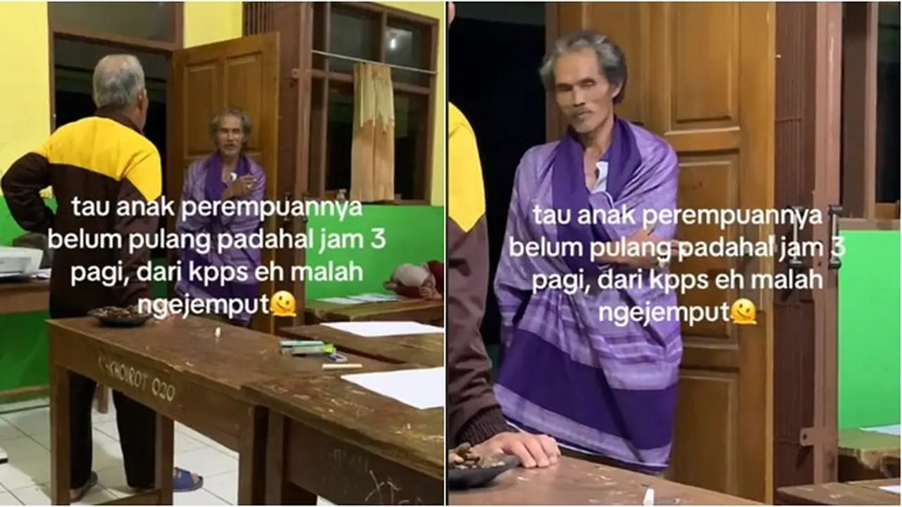 Momen Bapak Jemput Anak yang Jadi Petugas KPPS Hingga Dini Hari Ini Bikin Haru
