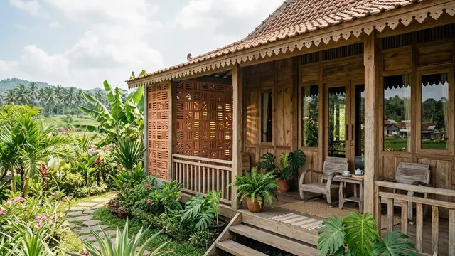Kombinasi Roster dan Kayu untuk Rumah Desa yang Estetik dan Nyaman