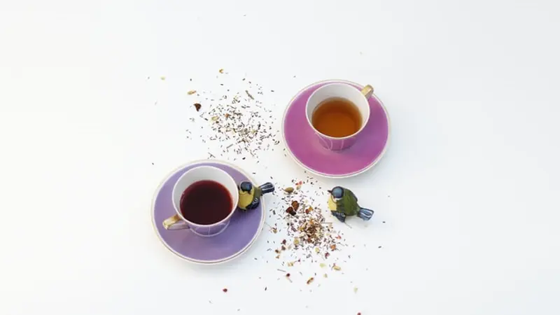 Ilustrasi teh hijau dan kopi