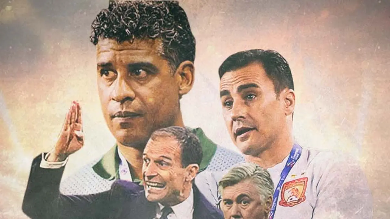 Ilustrasi Massimiliano Allegri, Carlo Ancelotti, Fabio Cannavaro, Frank Rijkaard