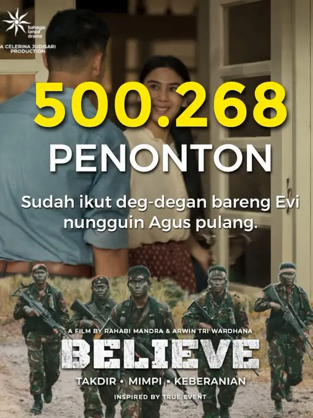 Jumlah penonton film Believe: Takdir, Mimpi, Keberanian. (Foto: Dok. Instagram @bahagiatanpadrama)