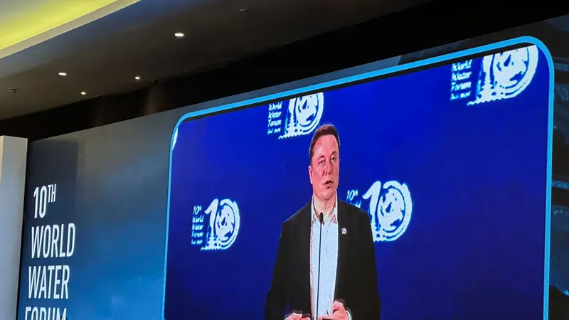 Elon Musk dalam Opening Ceremony World Water Forum ke-10 yang digelar di Mangapura Hall, Bali International Convention Centre, Nusa Dua, Senin (20/5/2024). (Liputan6/Benedikta Miranti)