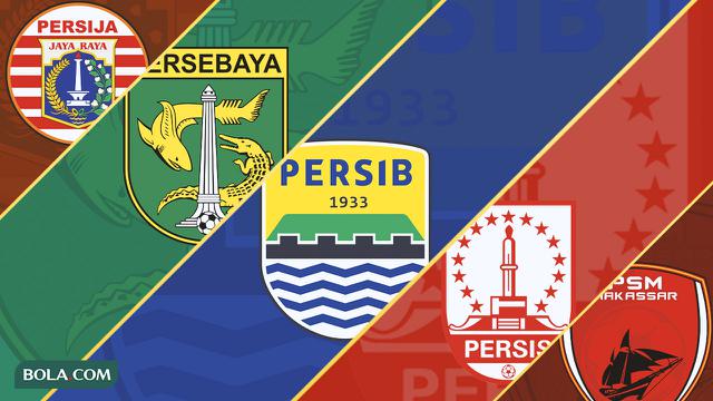 Ilustrasi - Persija Jakarta, Persebaya Surabaya, Persib Bandung, Persis Solo, PSM Makassar