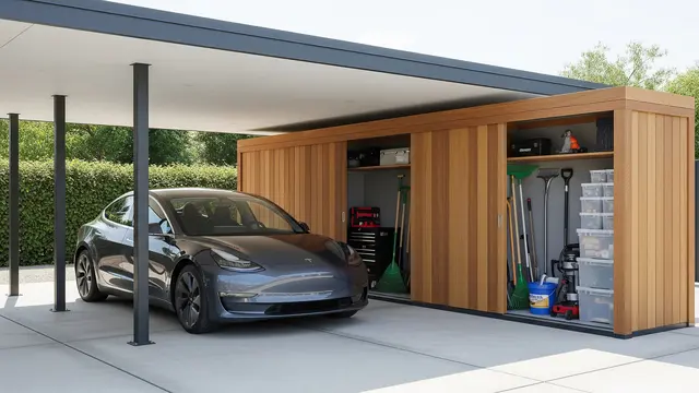 Desain Carport Menyatu dengan Ruangan Penyimpanan