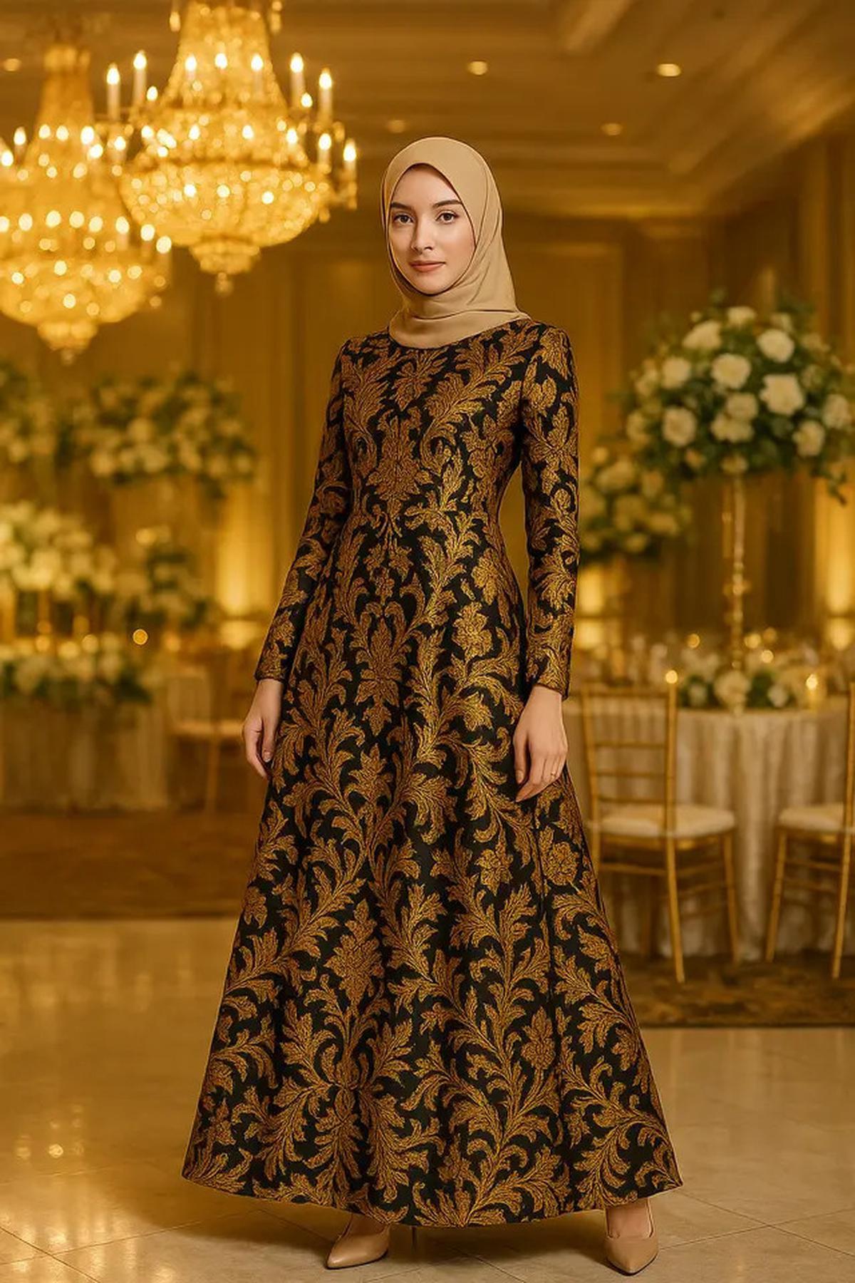 7 Desain Baju Gamis dan Tunik Batik Emas, Pilihan Tepat untuk Kondangan Glamor