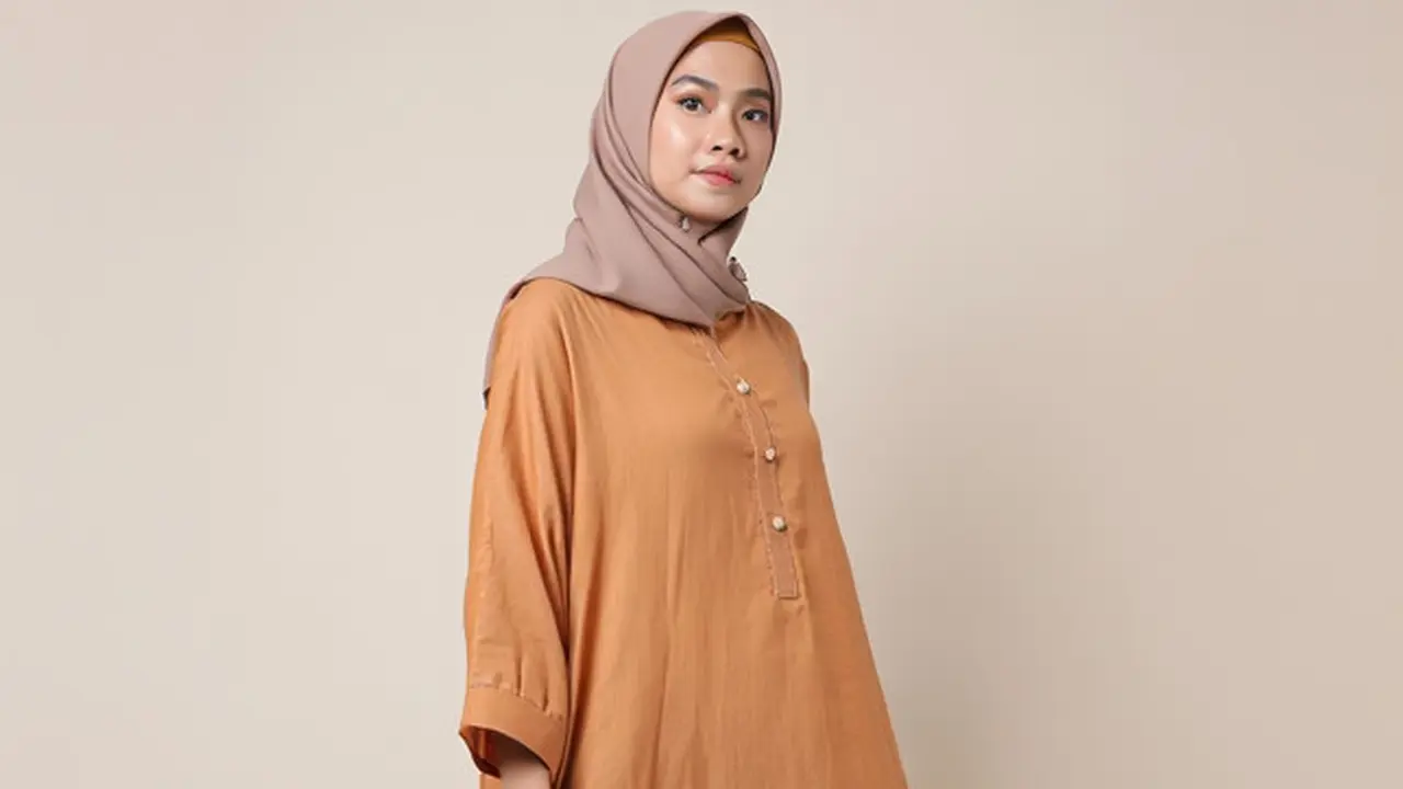 Model Gamis Syari Bahan Linen Longgar Trend 2025/Ilustrasi AI
