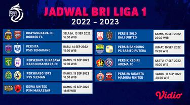Jadwal Lengkap BRI Liga 1 2022 Matchweek 10 Live Vidio : Ada Big Match Madura United Vs Persija
