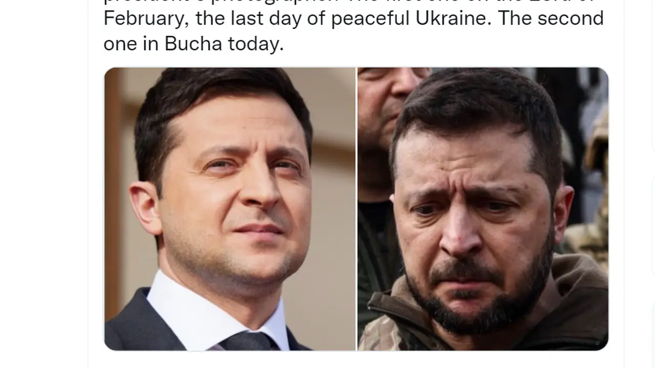 Foto Presiden Ukraina Volodymyr Zelensky sebelum invasi dan ketika memeriksa dampak serangan Rusia.