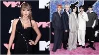 Taylor Swift dan Tomorrow X Together (TXT) di karpet merah VMA 2023. (dok. Twitter @vmas)