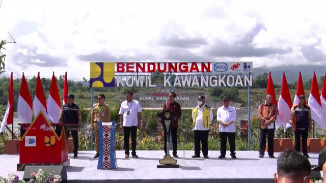 Presiden Joko Widodo atau Jokowi meresmikan Bendungan Kuwil Kawangkoan yang berada di Kabupaten Minahasa Utara, Sulawesi Utara, Kamis (19/1/2023).