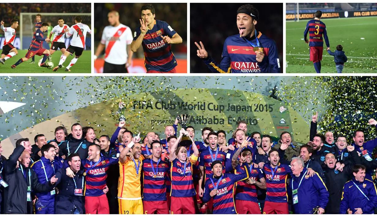 Barcelona berpesta usai menjadi yang terbaik di dunia. Sukses itu diraih Barca setelah menaklukan River Plate 3-0 pada ajang Piala Dunia Antarklub 2015 di Jepang. (Bola.com)