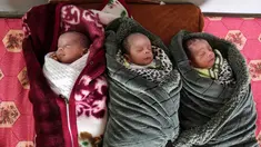 Tiga anak kembar pasangan Nidal dan Islam Al-Saiqli diberinama Jerusalem, Capital dan Palestine di Khan Yunis, Jalur Gaza, Jumat (2/2). Nama unik itu untuk memprotes keputusan Donald Trump yang mengklaim Yerusalem sebagai ibu kota Israel (SAID KHATIB/AFP)