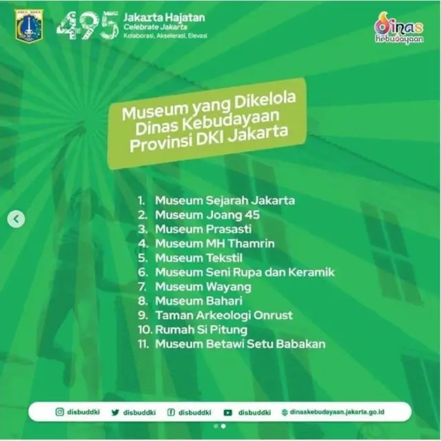 Jakarta Ulang Tahun ke-495, Pemprov DKI Gratiskan  Tiket Masuk di 11 Museum