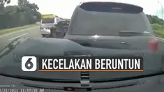 Beredar video kecelakaan mobil beruntun di jalan tol. Kejadian itu membuat beberapa mobil mengalami kerusakan.