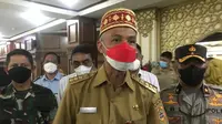 Gubernur Jawa Tengah, Ganjar Pranowo usai menghadiri acara halal bi halal secara virtual, dilakuka di Gedung Gradhika Bhakti Praja Senin (9/5/2022).(Foto : Titoisnau)