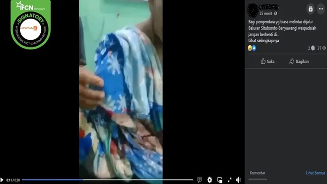 Gambar tangkapan layar video yang diklaim seorang pria diterkam harimau saat melintas di Alas Baluran, Situbondo, Jawa Timur. (sumber: Facebook)
