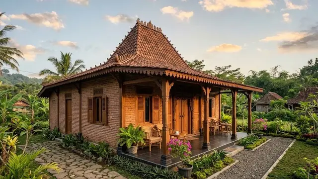 Rumah Bata Ekspos Gaya Kampung (AI Generated)