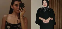 Aaliyah Massaid dan Aurel Hermansyah saat di Pernikahan Putri Pemilik Krisna Bali kompak pakai dress hitam. [@aaliyah.massaid/@aurelie.hermansyah]