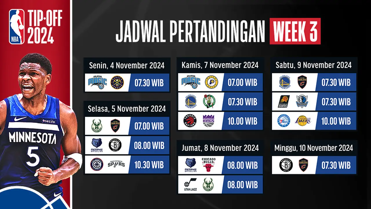Jadwal NBA Season 2024/25 Week 3 di Vidio Minggu ini