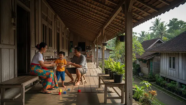 Rumah Kampung dengan Teras Beratap Panjang