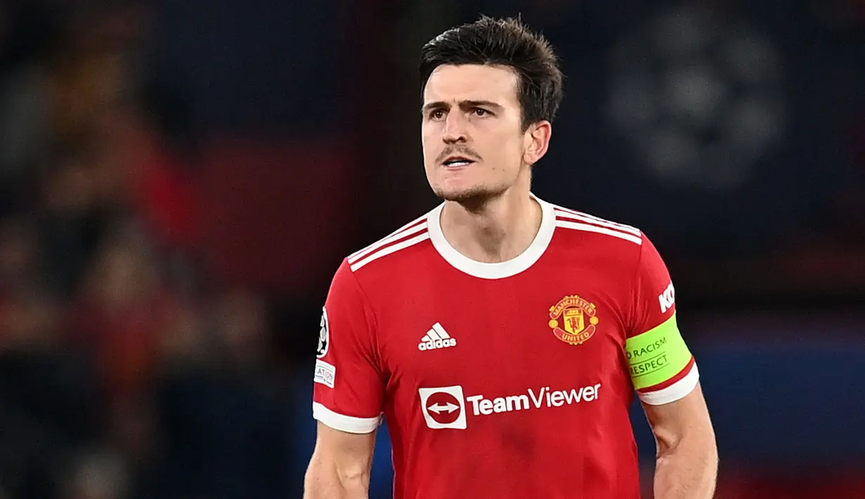 Pemain Manchester United, Harry Maguire melakukan selebrasi setelah mencetak gol kedua timnya ke gawang Atalanta pada laga Grup F Liga Champions 2021/2022 di Old Trafford, Manchester, Inggris, 20 Oktober 2021 waktu setempat. Maguire sukses mencetak gol pada menit ke-75. Gol tersebut membangkitkan semangat Skuad Setan Merah hingga akhirnya Cristiano Ronaldo mengunci kemenangan 3-2 atas Atalanta. (AFP/Paul Ellis)