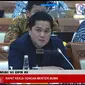 Menteri BUMN Erick Thohir dalam Raker dengan Komisi VI DPR RI, Kamis (15/6/2023). Erick Thohir menyebut, arus kas InJourney banyak ditopang oleh lini bisnis bandara. (Arief/Liputan6.com)