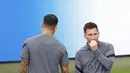 Penyerang PSG, Lionel Messi (kiri) saat mengikuti sesi latihan tim di Stadion Jan Breydel di Bruges, Belgia, Selasa (14/9/2021). PSG akan melawan Club Brugge pada Grup A Liga Champions di Stadion Jan Breydel. (AP Photo/Olivier Matthys)
