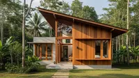8 Inspirasi Fasad Rumah Desa dengan Kombinasi Kayu dan Atap Miring Minimalis