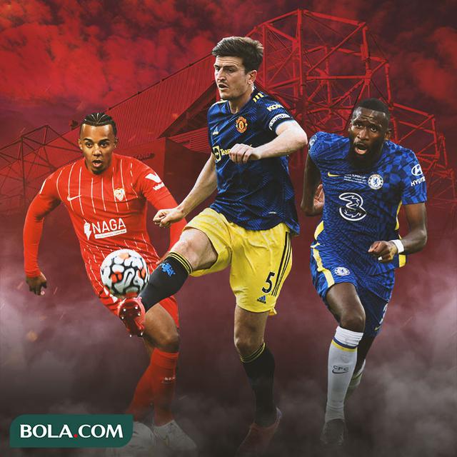 Ilustrasi - Jules Kounde, Harry Maguire, Antonio Rudiger