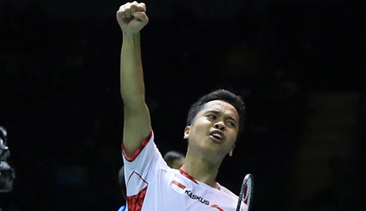 Pemain Indonesia, Anthony Ginting bermain gemilang saat menundukkan lawannya asal Korea Selatan pada semifinal Piala Thomas di Kunshan, China (20/5/2016). (Bola.com/PBSI)