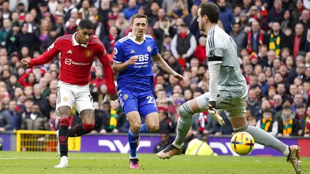 Foto: Marcus Rashford Tak Terbendung, Borong 2 Gol Bawa MU Lumat Leicester City di Liga Inggris